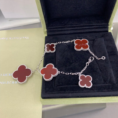 [⭐JeweliWhal]CLOVER 5 MOTIFS SIVLER CARNELIAN BRACELET