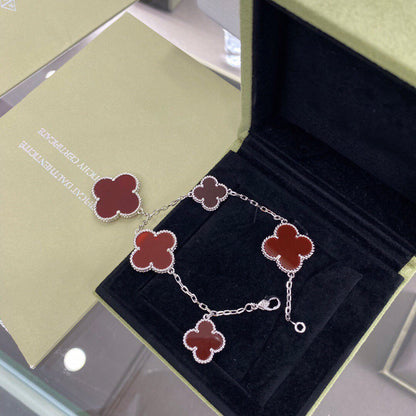 [⭐JeweliWhal]CLOVER 5 MOTIFS SIVLER CARNELIAN BRACELET