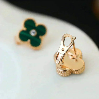 [⭐JeweliWhal]CLOVER MEDIUM 1 MOTIFS MALACHITE DIAMOND EARRINGS