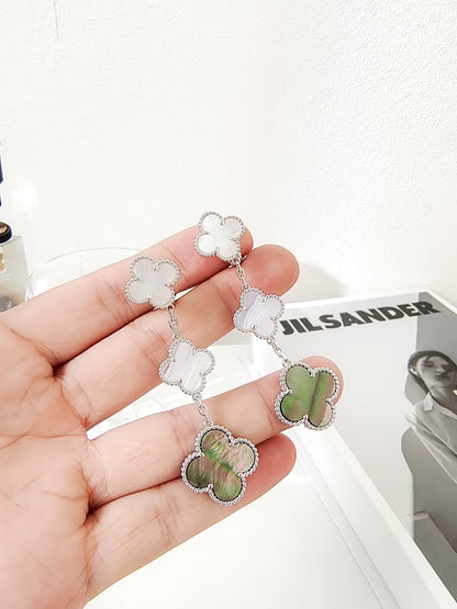 [⭐JeweliWhal]CLOVER 3 MOTIFS CHALCEDONY DARK MOP SILVER EARRINGS