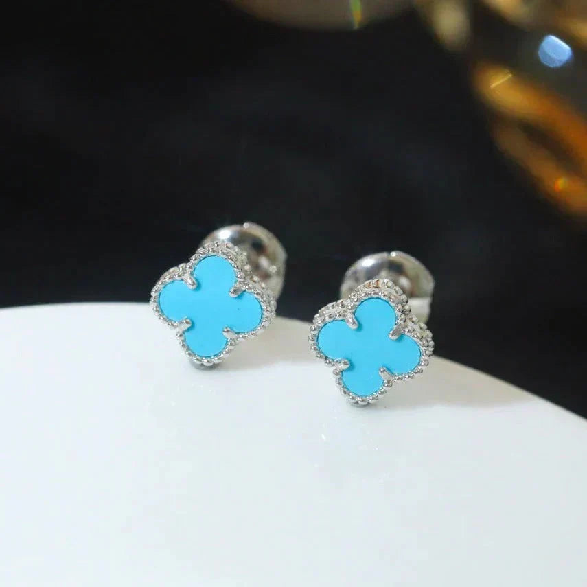 [⭐JeweliWhal]CLOVER MINI 9.5MM ONYX STUD EARRINGS SILVER