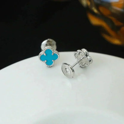[⭐JeweliWhal]CLOVER MINI 9.5MM ONYX STUD EARRINGS SILVER
