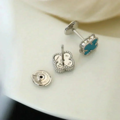 [⭐JeweliWhal]CLOVER MINI 9.5MM ONYX STUD EARRINGS SILVER