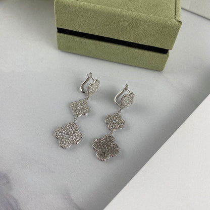 [⭐JeweliWhal]CLOVER 3 MOTIF DIAMOND SILVER DROP EARRINGS