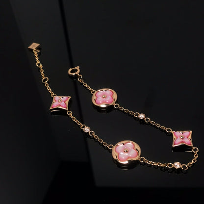 [⭐JeweliWhal]STAR AND SUN 4 MOTIF PINK MOP PINK GOLD BRACELET