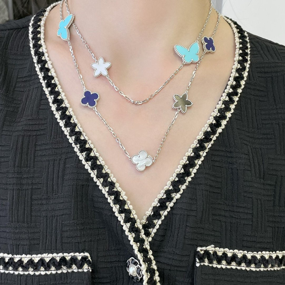 [⭐JeweliWhal]LUCKY CLOVER SILVER 11 MOTIF NECKLACE