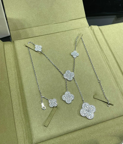 [⭐JeweliWhal]CLOVER 6 MOTIF DIAMOND PAVED NECKLACE