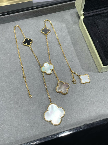 [⭐JeweliWhal]CLOVER 6 MOTIF MOP ONYX GOLD NECKLACE