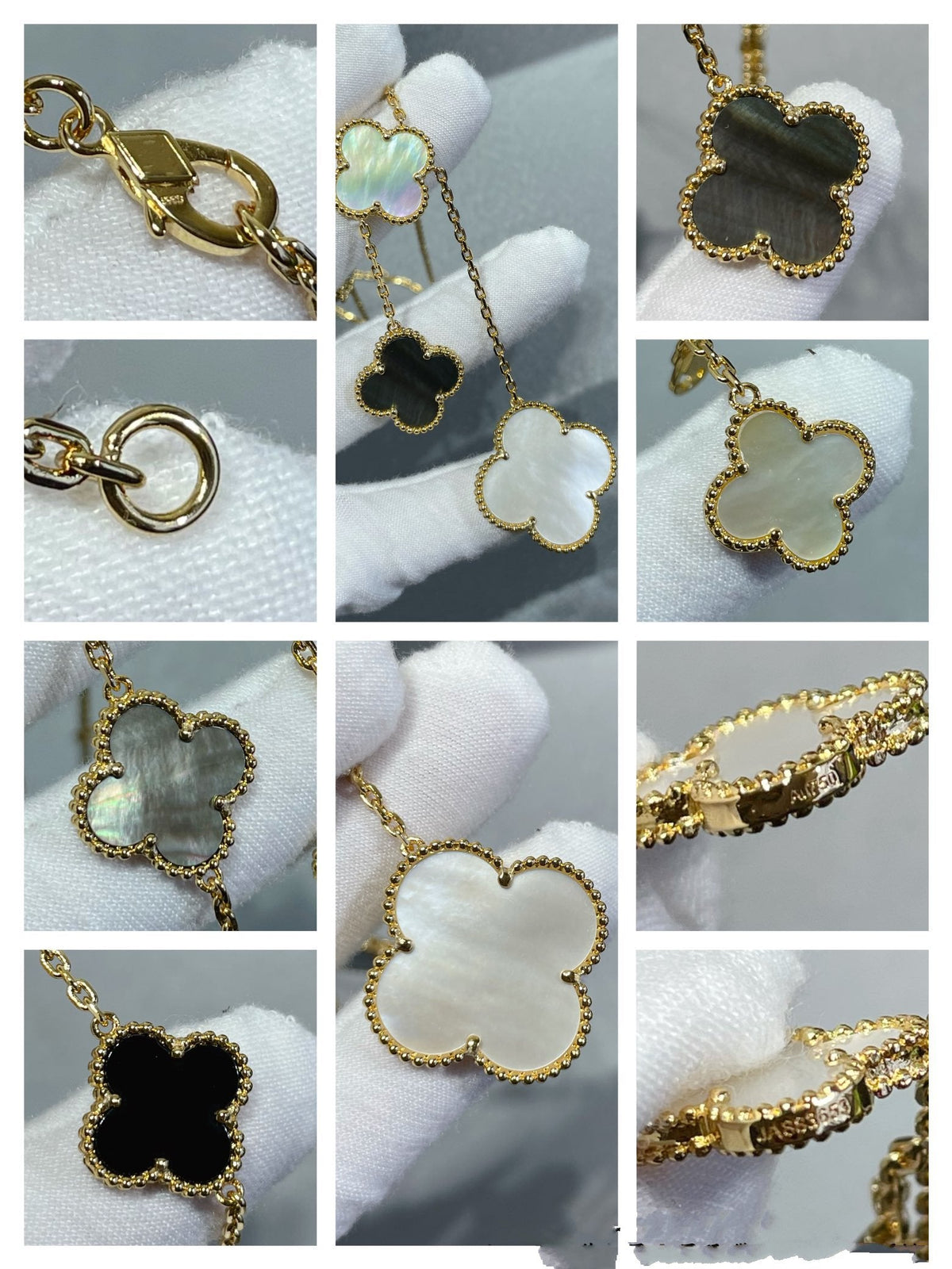 [⭐JeweliWhal]CLOVER 6 MOTIF MOP ONYX GOLD NECKLACE