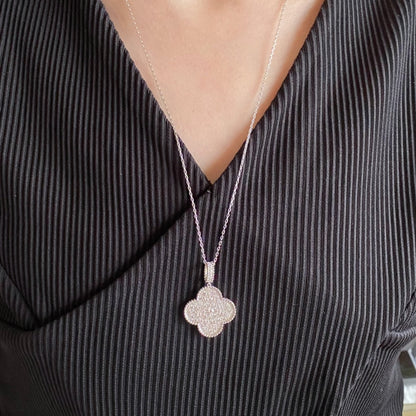 [⭐JeweliWhal]CLOVER 25MM LARGE PEDANT DIAMOND PAVED LONG NECKLACE