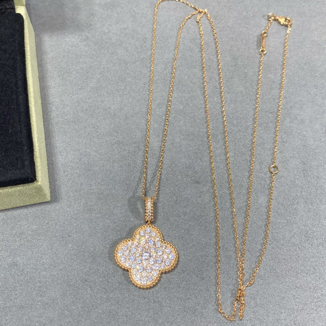 [⭐JeweliWhal]CLOVER 25MM LARGE PEDANT DIAMOND PAVED LONG NECKLACE