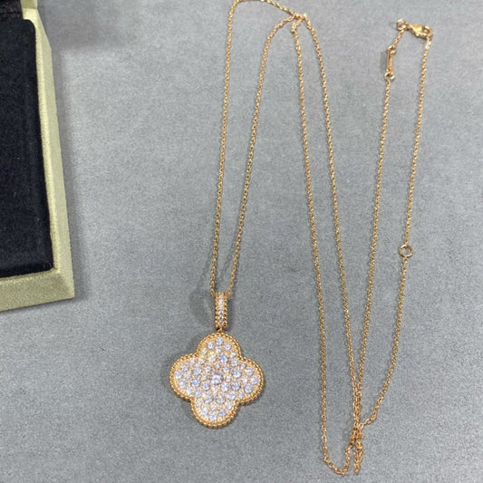 [⭐JeweliWhal]CLOVER 25MM LARGE PEDANT DIAMOND PAVED LONG NECKLACE