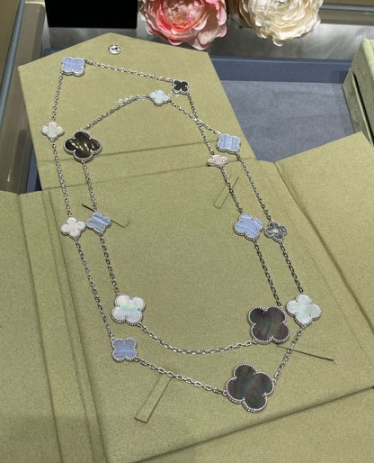 [⭐JeweliWhal]CLOVER 16 MOTIF CHALCEDONY MOP SILVER NECKLACE