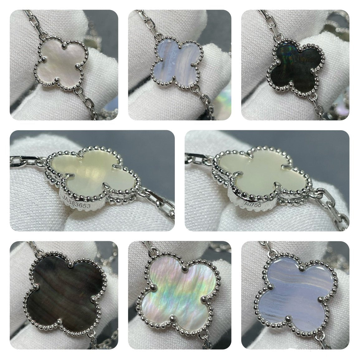 [⭐JeweliWhal]CLOVER 16 MOTIF CHALCEDONY MOP SILVER NECKLACE