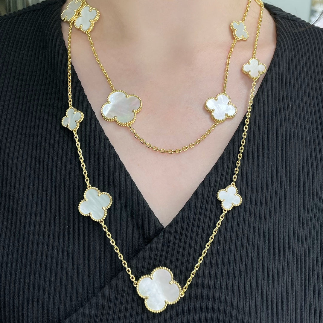 [⭐JeweliWhal]CLOVER 16 MOTIF WHITE MOP GOLD NECKLACE