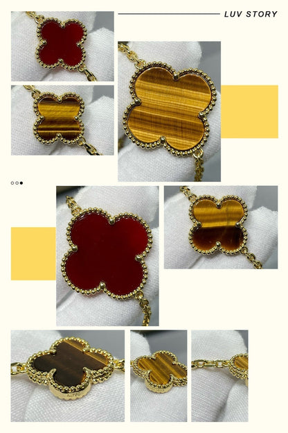 [⭐JeweliWhal]CLOVER 16 MOTIF CARNELIAN TIGER EYE ROSE GOLD NECKLACE