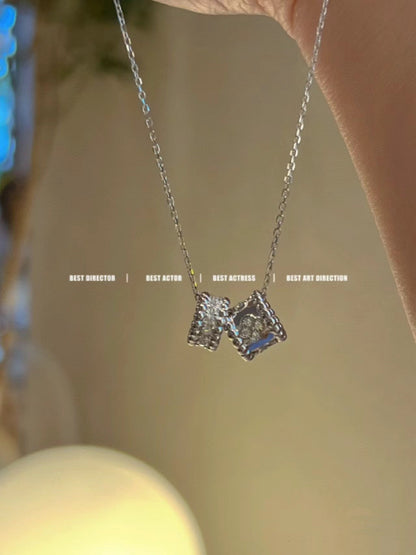 [⭐JeweliWhal]PERLEE DOUBLE PENDANT SILVER DIAMOND NECKLACE