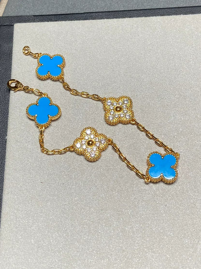 [⭐JeweliWhal] CLOVER 5 MOTIF BLUE AGATE BRACELET COLLECTION
