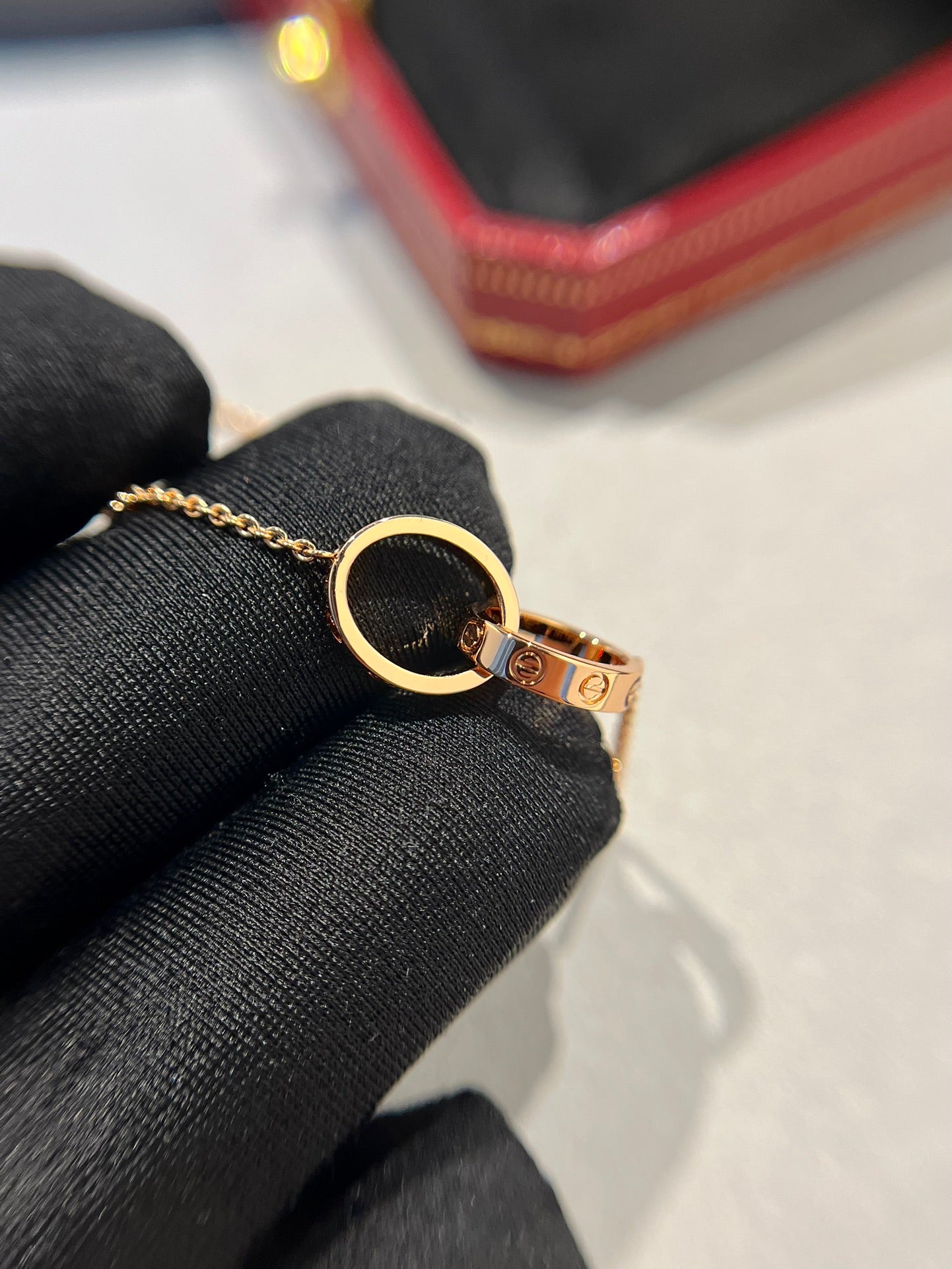 [⭐JeweliWhal]LOVE NECKLACE DOUBLE RING PINK GOLD