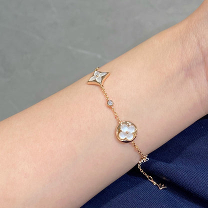 [⭐JeweliWhal]STAR AND SUN 4 MOTIF WHITE MOP PINK GOLD BRACELET