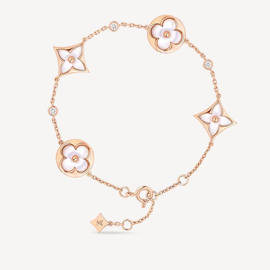 [⭐JeweliWhal]STAR AND SUN 4 MOTIF WHITE MOP PINK GOLD BRACELET