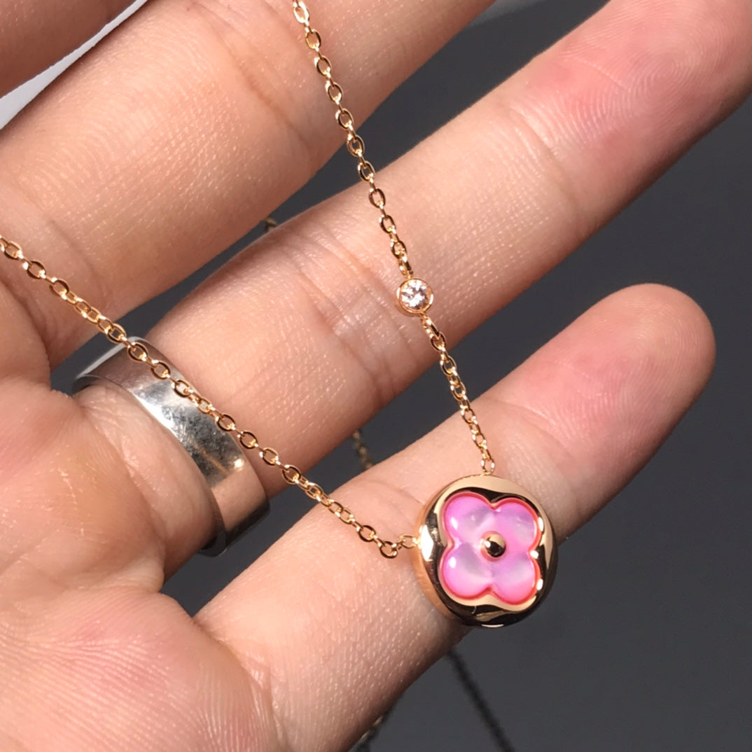 [⭐JeweliWhal]COLOR BLOSSOM PINK MOP SUN GOLD NECKLACE