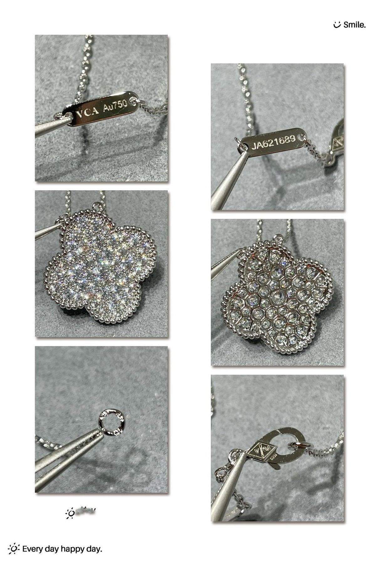 [⭐JeweliWhal]CLOVER 25MM LARGE PENDANT DIAMOND PAVED SILVER NECKLACE