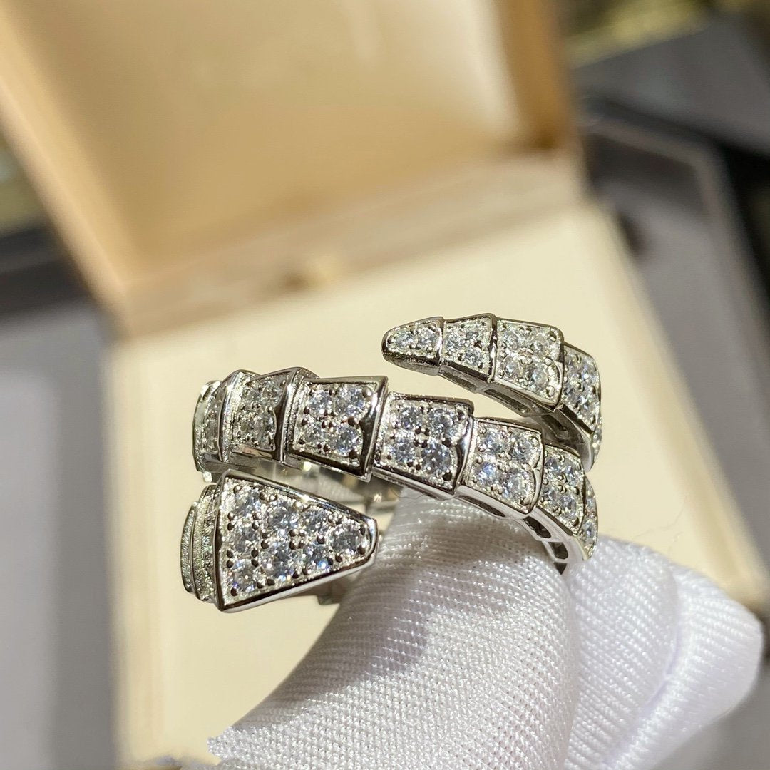 [⭐JeweliWhal]SERPENTI DOUBLE RING SILVER DIAMOND PAVED