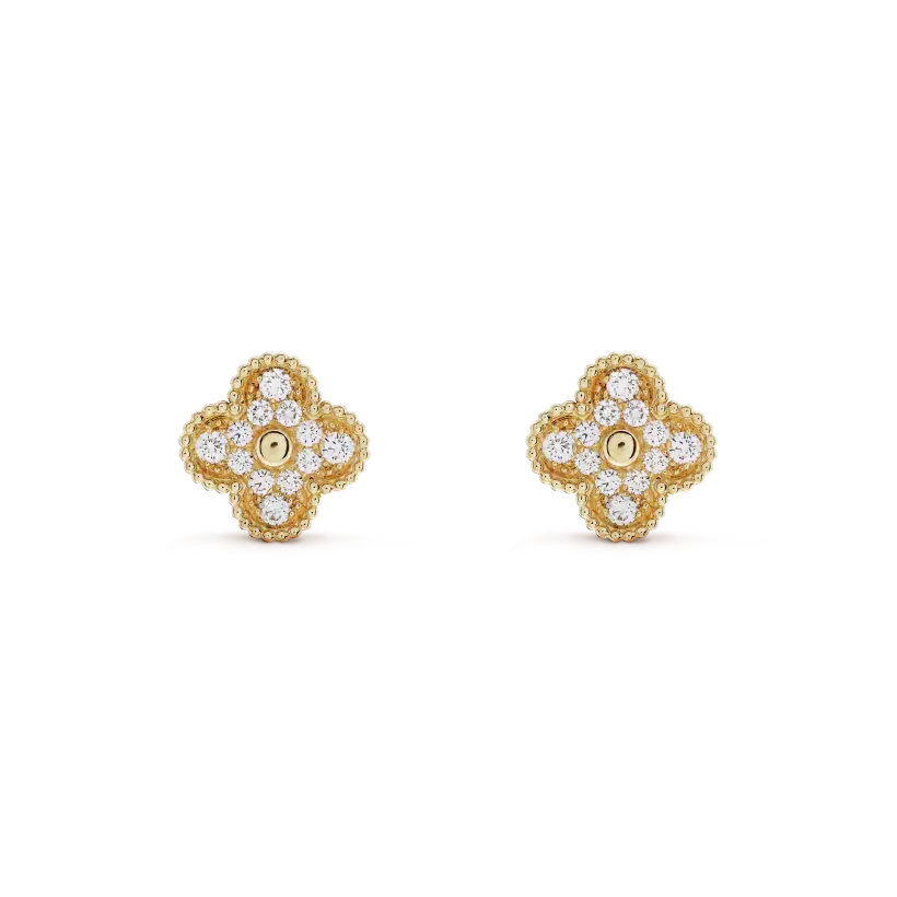 [⭐JeweliWhal]CLOVER MEDIUM 1 MOTIFS FUll DIAMOND EARRINGS