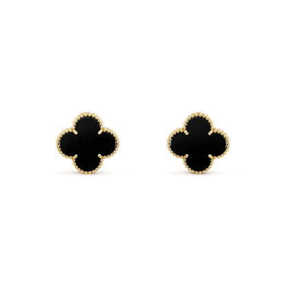 [⭐JeweliWhal]CLOVER MEDIUM 1 MOTIFS  ONYX STUD EARRINGS