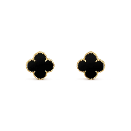 [⭐JeweliWhal]CLOVER MEDIUM 1 MOTIFS  ONYX STUD EARRINGS