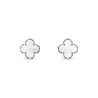 [⭐JeweliWhal]CLOVER MEDIUM 1 MOTIFS  WHITE MOP EARRINGS SILVER