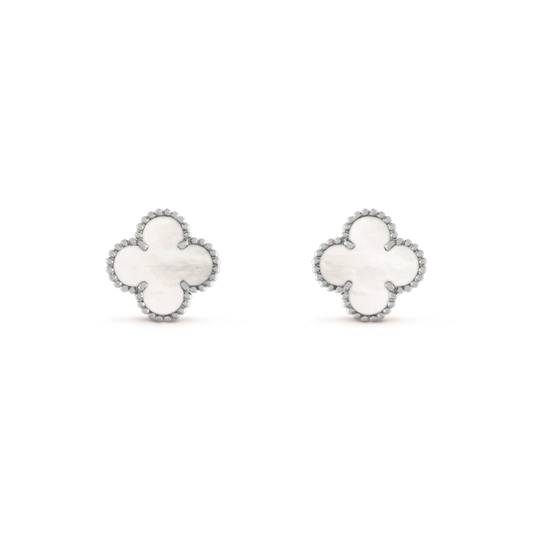 [⭐JeweliWhal]CLOVER MEDIUM 1 MOTIFS  WHITE MOP EARRINGS SILVER