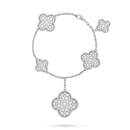 [⭐JeweliWhal]CLOVER 6 MOTIFS SILVER DIAMOND BRACELET