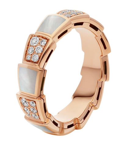 [⭐JeweliWhal]SERPENTI RING PINK GOLD MOP DIAMOND PAVED 4MM