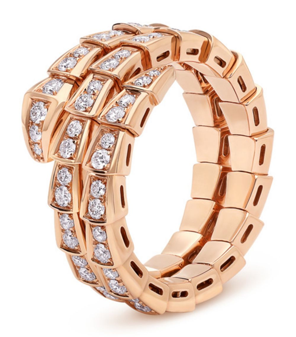[⭐JeweliWhal]SERPENTI RING PINK GOLD DIAMOND DOUBLE ROW