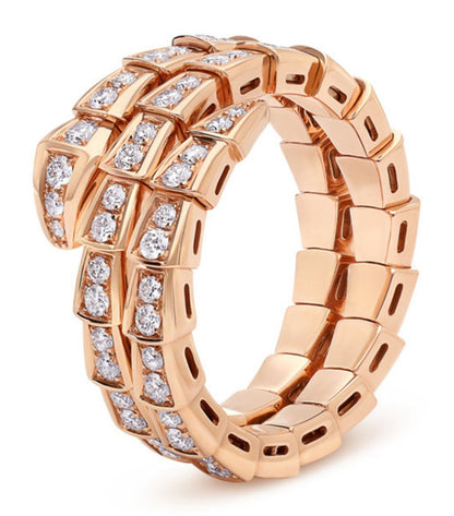 [⭐JeweliWhal]SERPENTI RING PINK GOLD DIAMOND DOUBLE ROW