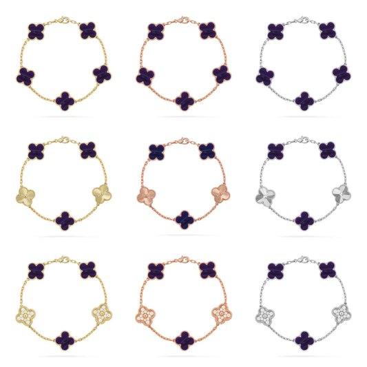 [⭐JeweliWhal]CLOVER 5 MOTIF PURPLE STRIPES BRACELET COLLECTION