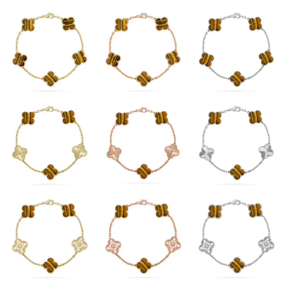 [⭐JeweliWhal] CLOVER 5 MOTIFS TIGER EYE BRACELET COLLECTION