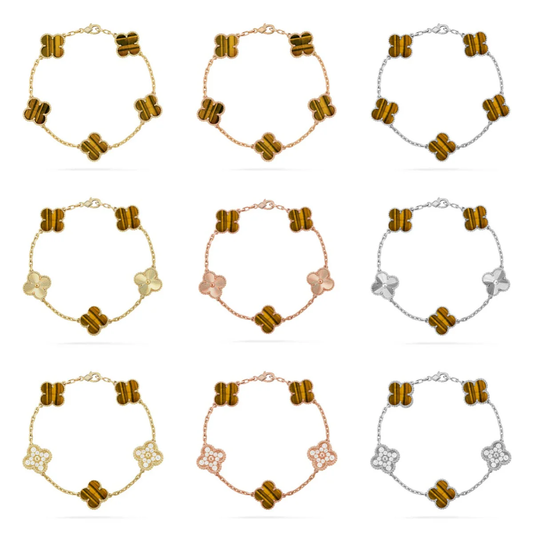 [⭐JeweliWhal] CLOVER 5 MOTIFS TIGER EYE BRACELET COLLECTION
