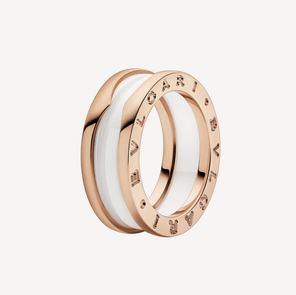 [⭐JeweliWhal]ZERO 1 TWO-BAND LOOPS AND WHITE CERAMIC SPIRAL PINK GOLD RING