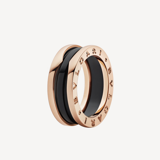[⭐JeweliWhal]ZERO 1 TWO-BAND LOOPS AND BLACK CERAMIC PINK GOLD RING