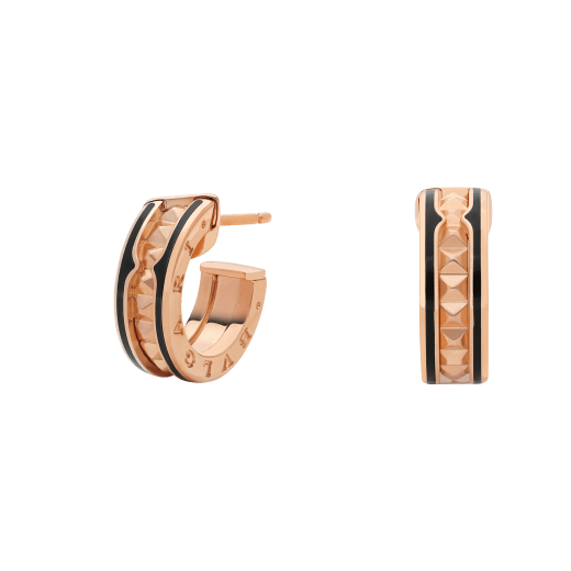 [⭐JeweliWhal]ZERO 1 ROCK PINK GOLD EARRINGS WITH STUDDED SPIRAL AND BLACK CERAMIC