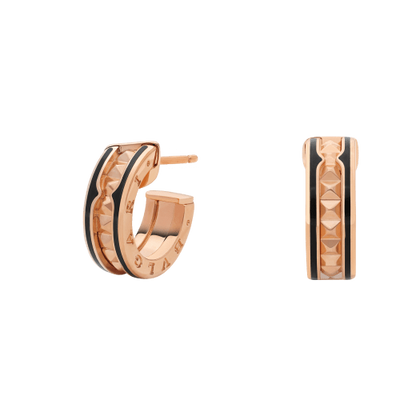 [⭐JeweliWhal]ZERO 1 ROCK PINK GOLD EARRINGS WITH STUDDED SPIRAL AND BLACK CERAMIC