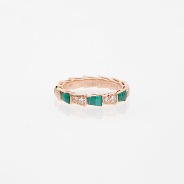[⭐JeweliWhal]SERPENTI RING PINK GOLD MALACHITE DIAMOND 3MM