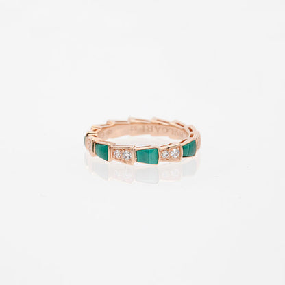 [⭐JeweliWhal]SERPENTI RING PINK GOLD MALACHITE DIAMOND 3MM