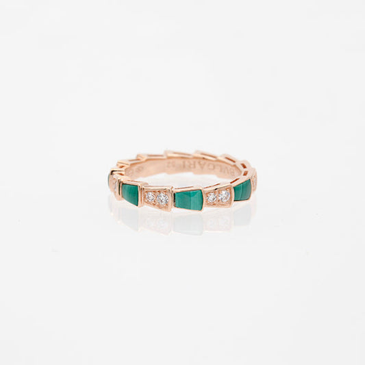 [⭐JeweliWhal]SERPENTI RING PINK GOLD MALACHITE DIAMOND 3MM