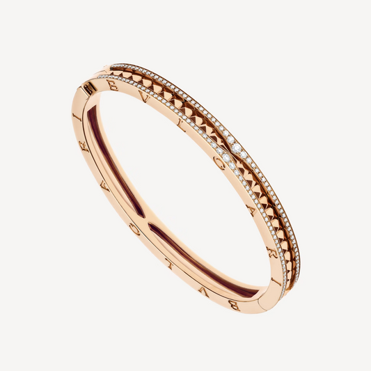 [⭐JeweliWhal]ZERO 1 SPIRAL AND PAVED DIAMOND PINK GOLD BRACELET