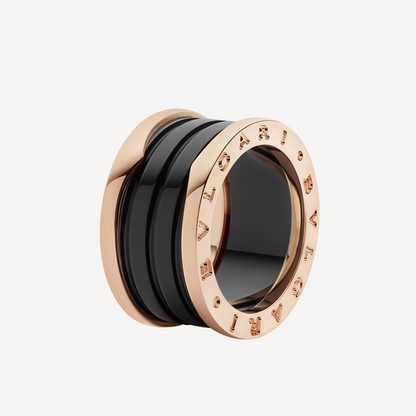 [⭐JeweliWhal]ZERO 1 FOUR-BAND LOOPS AND BLACK CERAMIC SPIRAL PINK GOLD RING