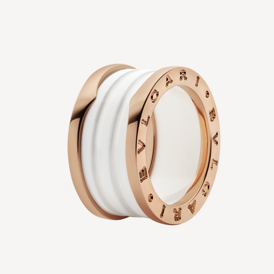 [⭐JeweliWhal]ZERO 1 FOUR-BAND LOOPS AND WHITE CERAMIC SPIRAL PINK GOLD RING